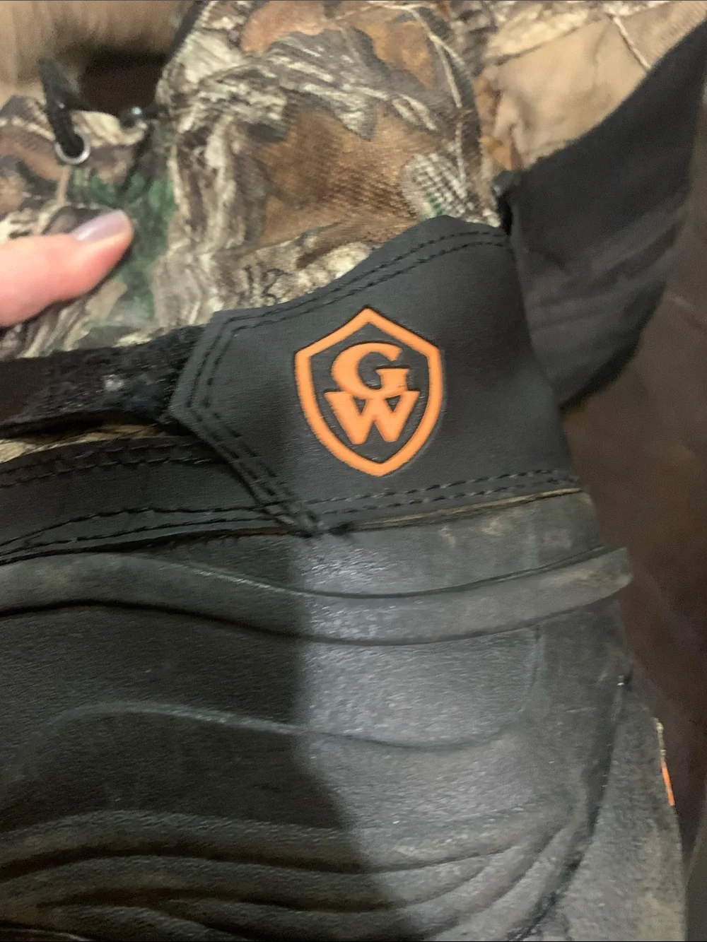 Kids Camo Pull-On Boots with Black Sole and Orange Logo